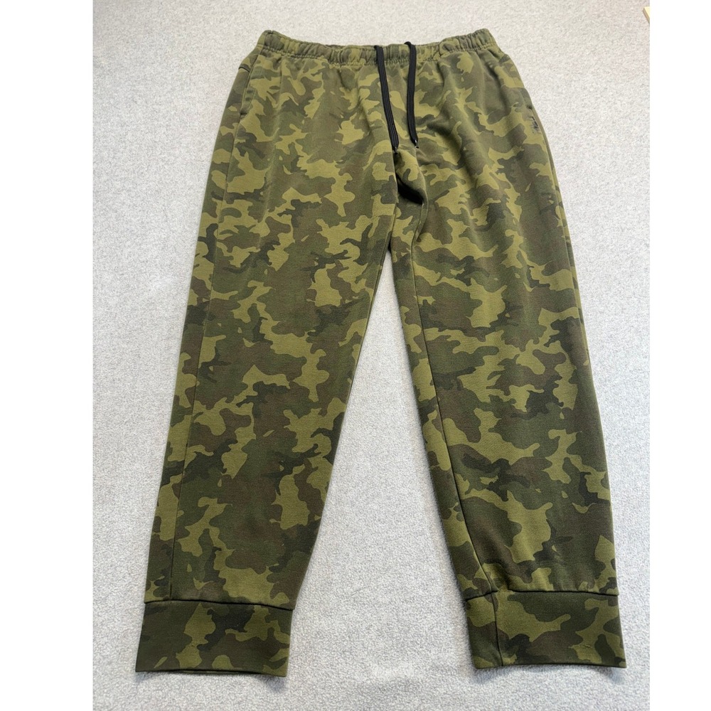 Fila Jogger Sweatpants Mens Large Green Camo Fleece Lined Drawstring Sporty